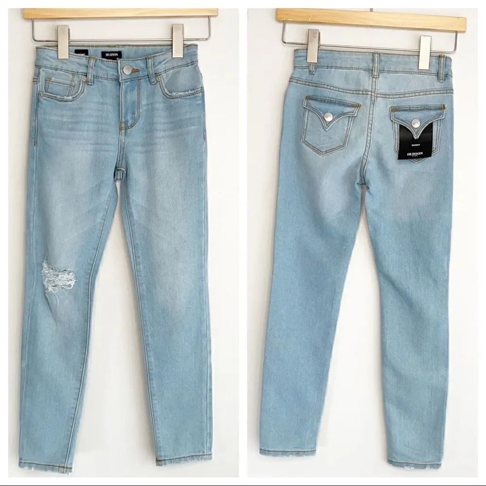 HUDSON JEANS NWT Light Wash Distressed knee Kids denim Jeans Skinny Size 8